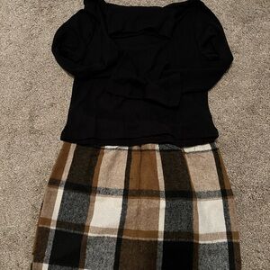 NEW SHEIN Black Top and Plaid Skirt Set